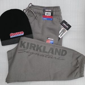 NEW Kirkland Signature Gray Sweatpants & Costco Beanie
